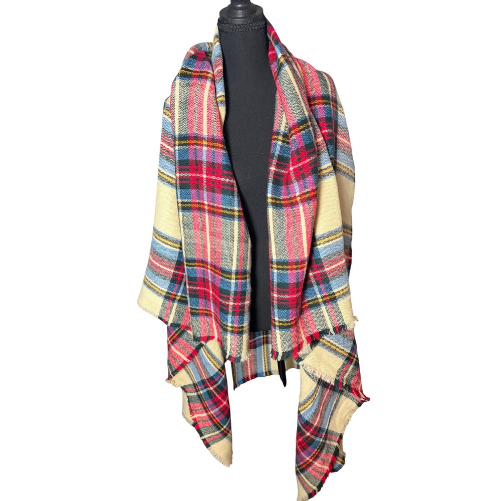 ASOS Womens Oversized Plaid Blanket Scarf Multicolor Shawl Wrap 60x58 Academia